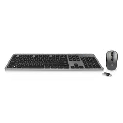 Ewent Pack Teclado + Raton Inalambrico - Receptor USB-A 2.4Hz - 1600dpi - QWERTY ES - Incluye Pilas AA/AAA - Teclas Silenciosas de Perfil Bajo - Color Negro/Gris