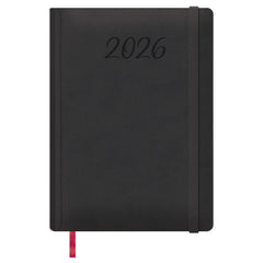 Dohe Manaos Agenda Anual - Dia Pagina - Cubierta en Polipiel - Cierre con Goma Elastica - Papel Ahuesado - Sabado y Domingo misma Pagina - Tamaño 17x24cm - Color Negro