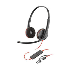 HP Poly Blackwire 3220 USB-C Auriculares con Microfono - Almohadillas Acolchadas - Controles en Cable - Adaptador USB-A - Color Negro