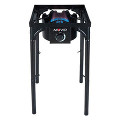 Muvip MV0633 Fogon de Gas Alta Potencia - Quemador de Hierro Fundido - Potencia 4,6kW - Estructura Reforzada - Llave de Regulacion de Gas - Proteccion de Llama Contra el Viento - Color Negro