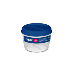 Milan Coleccion Nata 624 Fiambrera Hermetica de Tritan Redonda 0.5L - Apta para Microondas, Lavavajillas y Congelador - Libre de BPA - Medidas 12 Ø x 9,2cm - Color Transparente/Azul