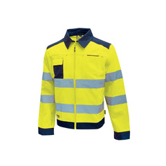 Upower Gleam Chaqueta Funcional con Bolsillos Multifuncionales - Talla L - Puños Ajustables, Rayas Reflectantes, Triple Costuras, Proteccion DPI2, Certificacion CE - Color Amarillo Fluorescente