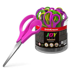 Erichkrause Tijeras Joy Ergo - Cuchillas de Acero Inoxidable - Extremos Redondeados - Resistente a La Corrosion - Mangos Ergonomicos - Color Negro