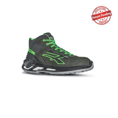 Upower Daryl S ESD Calzado de Seguridad Altos - Talla 39 - Piel Nobuck Hidrorepelente, Puntera de Aluminio, Antideslizantes, Suela PU/PU, Proteccion S3S CI FO SR - Color Gris Oscuro/Verde
