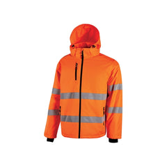 Upower Imai Chaqueta Acolchada de Trabajo - Talla 5XL - Tejido Repelente al Agua, Bandas Reflectantes, Capucha Desmontable, Puños Elasticos, Amplios Bolsillos, Resistente a Lavados - Color Naranja Fluorescente