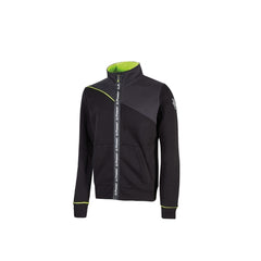 Upower Uranus Sudadera sin Capucha con Cremallera Central - Talla L - a Prueba de Agua, Puños y Fondo Acanalado Elasticos, Insertos en Piping Fluo, Proteccion DPI1 - Color Negro Carbon
