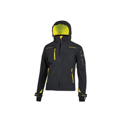 Upower Space Lady Chaqueta Softshell - Talla L - Membrana U-Tex, Repelente al Agua, a Prueba de Viento, Forro Micropolar, Capucha Desmontable, Bolsillos Avanzados, Proteccion DPI1 - Color Negro Carbon