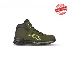 Upower Tyler S ESD Calzado de Seguridad Altos Ligeros - Talla 44 - Puntera AirToe Aluminio, Empeine Hidrorrepelente, Suela Antideslizante, Antiabrasion, Antiaceite, Antiestatica, Proteccion S3S CI FO SR - Color Verde Oliva/Amarillo