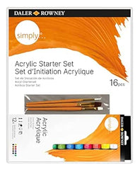 Daler Rowney Simply Pack de 16 Piezas - Pinturas Acrilicas - Set de Iniciacion - Colores Surtidos