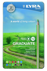 Lyra Graduate Pack de 12 Lapices de Colores - Hexagonal - Estuche de Metal - Color Negro