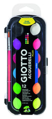 Giotto Fluo Pack de 12 Acuarelas - 1 Pincel Incluido - Diametro Pastilla 30mm - Colores Fluorescentes