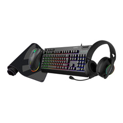 Unykach Pack Gaming NOVA 4in1 USB Teclado Multimedia + Raton 7200dpi + Auriculares con Microfono + Alfombrilla XL - Teclado Portugués - Color Negro