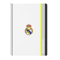 Safta Real Madrid Cuaderno Espiral - Tapas Duras - 80 Hojas A4 con Cuadriculada 4X4mm - Formato Folio - 21.5x31x1cm - Color Blanco y Negro