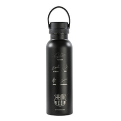 Safta F.C.Barcelona Botella Reutilizable 600mL - Doble Pared - Base de Silicona - Acero Inoxidable - Tapon a Rosca con Asa - 12H Caliente / 24H Frio - 25x7.3x7.3cm - Color Negro