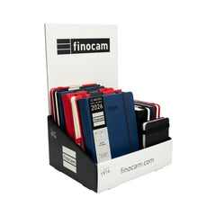 Finocam Minimal Textura Expositor con 12 Agendas Surtidas en Catalan - Anual 2026 - Tapa Dura - Cierre con Goma Elastica - Color Surtidos