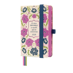 Finocam Minimal Design Agenda - Anual 2026 - Tapa Dura - Cierre con Goma Elastica - Formato M2 - 86x25x132mm - 1 Dia por Pagina - Tematica de Flores