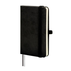 Finocam Minimal Textura Agenda en Catalan - Anual 2026 - Tapa Dura - Cierre con Goma Elastica - Formato M2 - 86x17x132mm - Semana Vista Horizontal - Color Negro