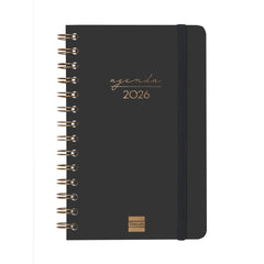 Finocam Alma Agenda en Catalan - Anual 2026 - con Espiral - Formato E5 - 131x19x190mm - Semana Vista Horizontal - Color Negro