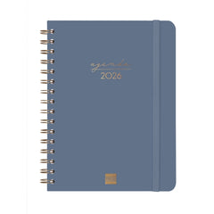 Finocam Alma Agenda en Catalan - Anual 2026 - con Espiral - Formato E10 - 172x19x220mm - Semana Vista Horizontal - Color Azul