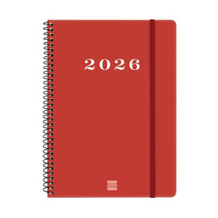 Finocam My Agenda de Espiral - Anual 2026 - Tapa Dura Antirayaduras - Formato E10 - 171x9x212mm - Semana Vista Horizontal - Color Rojo