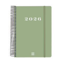 Finocam My Agenda de Espiral en Catalan - Anual 2026 - Tapa Dura Antirayaduras - Formato E10 - 185x20x212mm - 1 Dia por Pagina - Color Verde