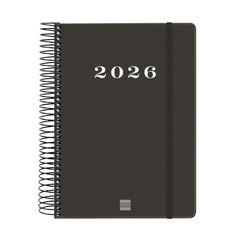 Finocam My Agenda de Espiral en Catalan - Anual 2026 - Tapa Dura Antirayaduras - Formato E10 - 185x20x212mm - 1 Dia por Pagina - Color Negro