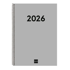 Finocam Espiral Recambio Anual 2026 para Agendas Duo - Anual 2026 - Formato E40 - 217x14x297mm - Semana Vista en Vertical - Color Gris Claro