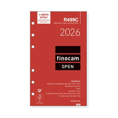 Finocam R499C Recambio Anual 2026 para Agendas Open 2026 en Catalan - Formato 400 - 91x8x152mm - Semana Vista en Vertical - Color Blanco