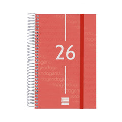 Finocam Year Agenda de Espiral en Catalan - Anual 2026 - Tapa Ligera - Formato E5 - 135x24x181mm - 1 Dia por Pagina - Color Rojo