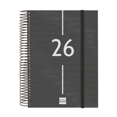 Finocam Year Agenda de Espiral en Catalan - Anual 2026 - Tapa Ligera - Formato E10 - 175x29x212mm - 1 Dia por Pagina - Color Negro