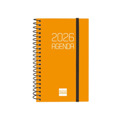 Finocam Opaque Agenda de Espiral - Anual 2026 - Tapa Ligera - Cierre con Goma Elastica - Formato E3 - 85x14x127mm - Semana Vista Horizontal - Color Naranja