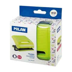 Milan Acid Taladro Perforador - Incluye Guia de Plastico - hasta 15 Hojas - Bloqueo de Seguridad - Facil Vaciado - Color Amarillo