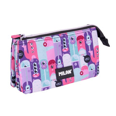 Milan Aliens 2 Estuche Portatodo - 5 Compartimentos - 22x12x4cm - Color Rosa