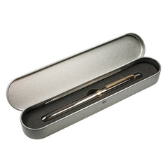 Milan Caja Metalica con Boligrafo Multifuncion - Boligrafo Azul - Boligrafo Rojo - Portaminas - Goma de Borrar - Color Plata
