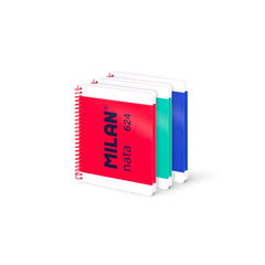 Milan Nata 624 Pack 3 Cuadernos A5 con Espiral - Papel a Lineas de 7mm - 80 Hojas de 95g - Tapa Dura - Colores Surtidos
