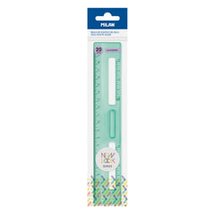 Milan New Look Regla de 20cm - Plastico Rigido - Transparente - Centimetros y Pulgadas - Color Verde