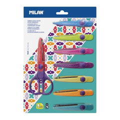 Milan Tijeras Zig-Zag con 8 Hojas Intercambiables - Recubierta de Plastico - Diferentes Patrones - Color Violeta