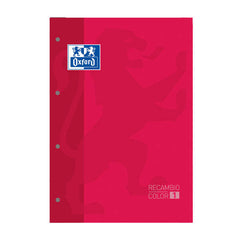 Oxford School Classic Recambio Encolado A4 80 Hojas Cuadricula 5x5 - Recuadro del Color de la Tapa - Tapa Color Rojo