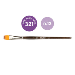 Milan 321 Pack de 6 Pinceles Planos Numero 12 - Bolsa con Colgador - Pelo Sintetico - Color Madera Oscuro