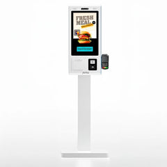AVPos Kiosko Autoservicio Suelo FK27 - 27 Pulgadas Tactil - RK3568 - 8GB Memoria - SSD 128GB - Escaner 2D - Impresora Termica - WIFI - Android 13 - Color Blanco