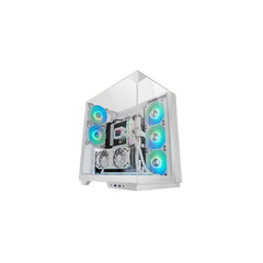 Mars Gaming MC-3GF Caja Torre ATX - 2 Ventiladores ARGB Traseros Preinstalados - Triple Cristal Templado - Montaje Vertical para Tarjetas Graficas - Soporte para Refrigeracion Liquida hasta 360mm - 420x289x460mm - Color Blanco