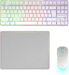 Mars Gaming MCPWTKL Combo Pack Gaming 3en1 - Teclado Hibrido H-Mech Formato TKL - Disposicion Internacional QWERTY US - Raton 3200dpi - Switches HUANO - Color Blanco
