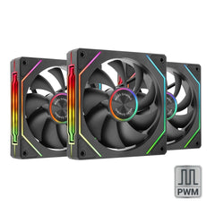 Mars Gaming MF-LINKFINITYKIT2 Pack de 3 Ventiladores de 120mm - Iluminacion ARGB Infinity Mirror - Silencioso 12dB - Modular Linkfinity Magnetico - Color Negro