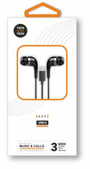 TechOneTech ear Tech Hop Auriculares Intraurales USB-C - Microfono Integrado - Cable de 1.20m - Negro