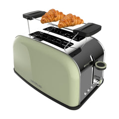 Cecotec Toastin' Time 850 Tostadora de Doble Ranura - 850W - Ranura Ancha - Acero Inoxidable - Autocentrado - Bandeja Recogemigas Extraible - Color Menta
