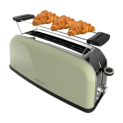 Cecotec Toastin' Time 850 Tostadora de Ranura Larga - 850W - Ranura Ancha hasta 3.8cm - Acabado en Acero Inoxidable - Calienta Panecillos - Apagado Automatico - 7 Niveles de Tostado - Color Menta