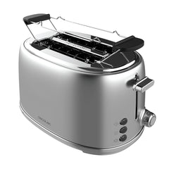 Cecotec Toast and Taste 1000 Retro Double Tostadora de Doble Ranura - 980W - Ranura Ancha hasta 3.8cm - Sistema de Autocentrado - Bandeja Recogemigas Extraible - Acabado en Acero Inoxidable