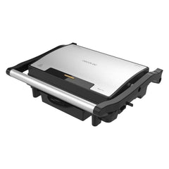 Cecotec Rock'nGrill Rapid Parrilla Electrica - 1500W - Revestimiento Antiadherente - Placa Ajustable en Altura - Bandeja Recogegrasas - Compacto - Ideal para Sandwiches - Acero Inoxidable