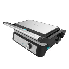 Cecotec Rock'n grill 1500 TakeandClean Stone Parrilla Electrica - 1500W - Placas Desmontables - Revestimiento Antiadherente - Apertura 180º - Bandeja Recogegrasas - 26.5x17cm - Acero Inoxidable