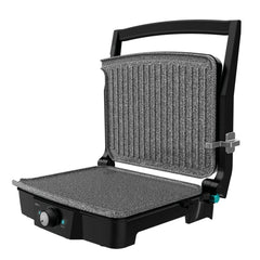 Cecotec Rock’nGrill 2000 Stone Ceramic MixandGrill Parrilla Electrica - 2000W - Antiadherente - Grill y Plancha - Apertura 180º - Bandejas Recogegrasas - Libre de PTFE y PFOA - Color Negro